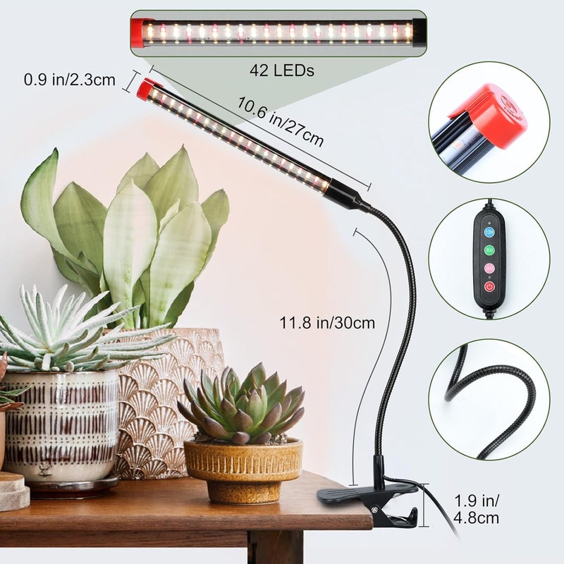 FECiDA 3-Pack Clip Grow Lights for Indoor Plants with Timer 4,8,12 Hr, 9W Power Home Plug, 2025 Brightest Mini LED Grow Light for Bonsai, Pot Plants, Small Full Spectrum Plant Growing Lamps - Image 3